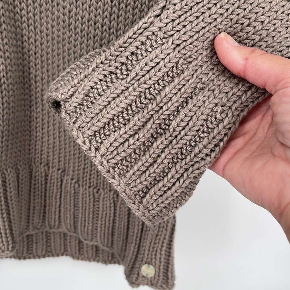 Pure Handknit Hoodie Sweater‎ Size M / L Chunky Knit Cotton Metal Buttons Gray - Picture 5 of 8
